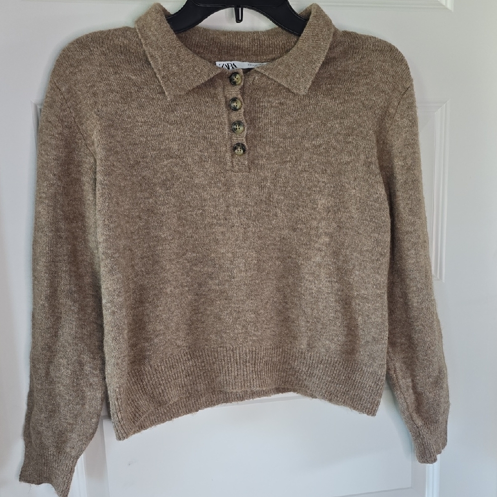 Zara Tan Crew Neck Sweater Soft Knit Classic